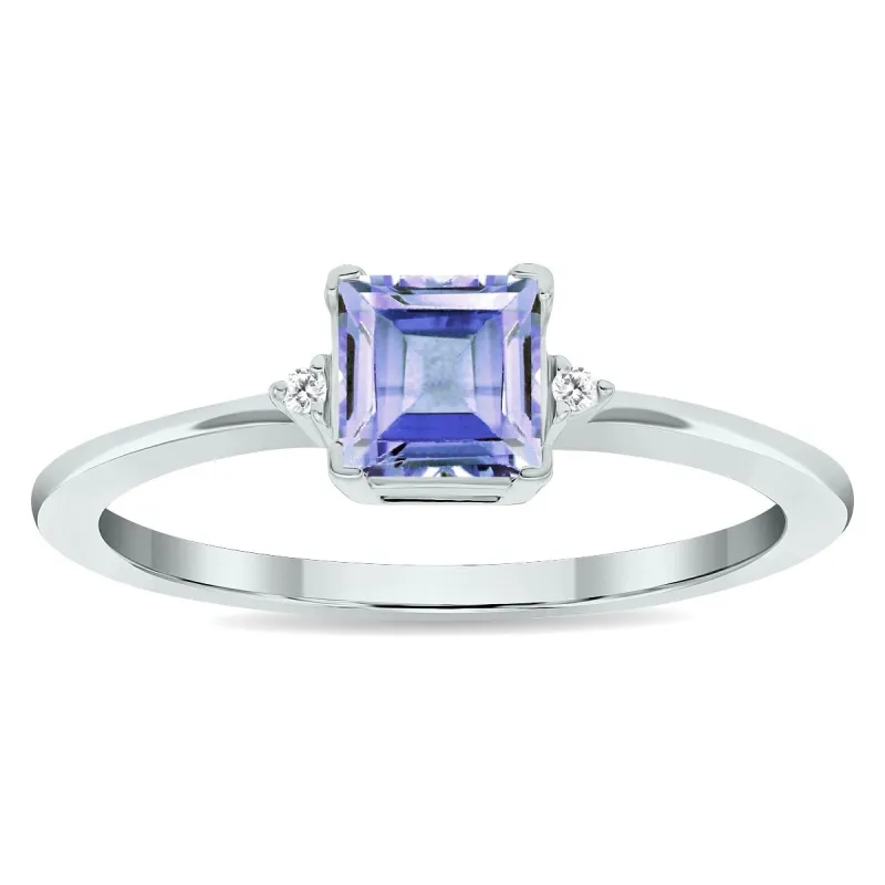 Women's Princess Cut Tanzanite and Diamond Classic Band in 10K White Gold sold by Zulily
