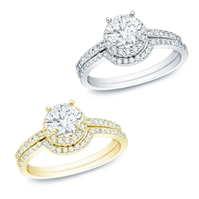Auriya 14k Gold 1 carat TW Round Halo Diamond Engagement Ring Set sold by Zulily