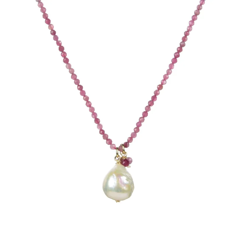 Freshwater Pearl and Tourmaline Beaded Pendant Necklace sold by Zulily