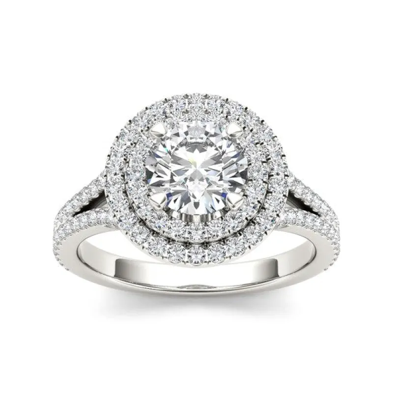 De Couer 14k White Gold 1 1/2ct TDW Diamond Double Halo Engagement Ring sold by Zulily