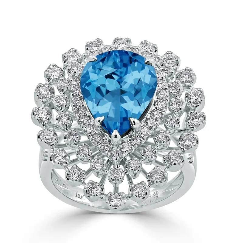 Auriya 5 5/8ct Pear-cut Blue Topaz and Halo Diamond Ring 1 1/2cttw 18K Gold sold by Zulily
