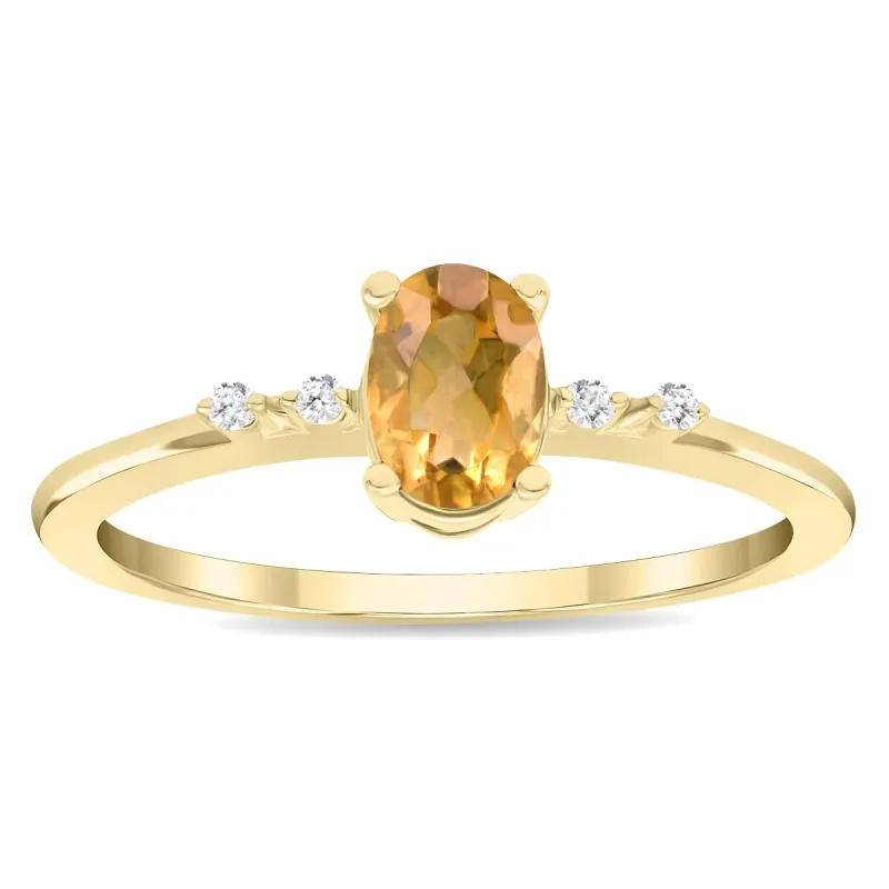 Women's Oval Shaped Citrine and Diamond Sparkle Ring in 10K Yellow Gold sold by Zulily
