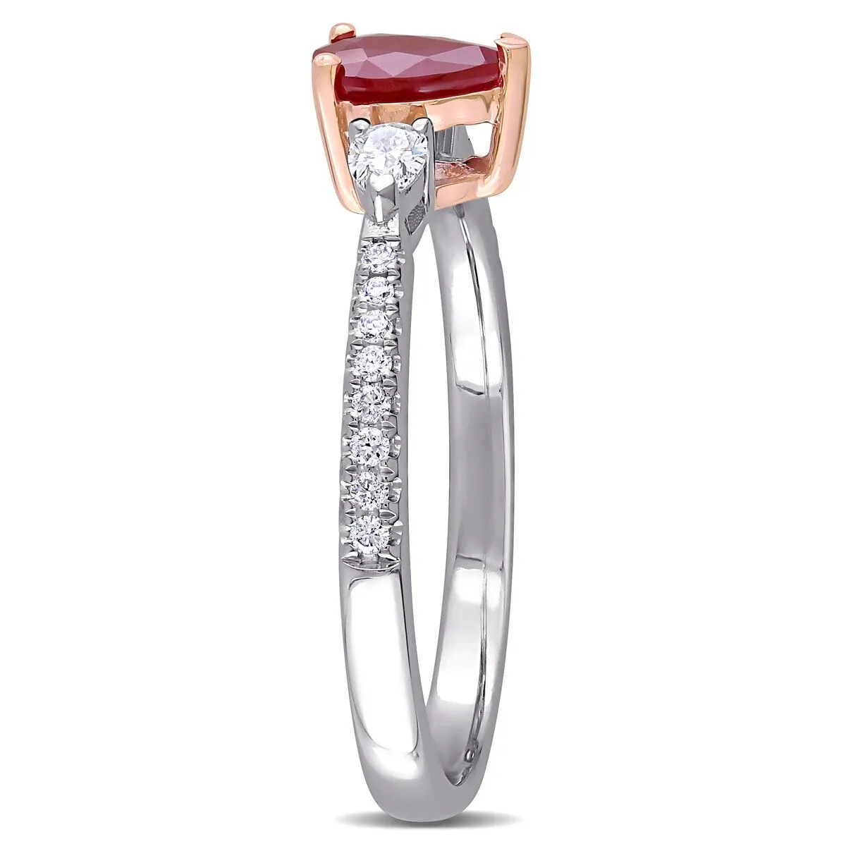 Miadora 14k 2-tone White and Rose Gold Ruby and 1/4ct TDW Diamond 3-Stone Engagement Ring sold by Zulily product image thumbnail 2