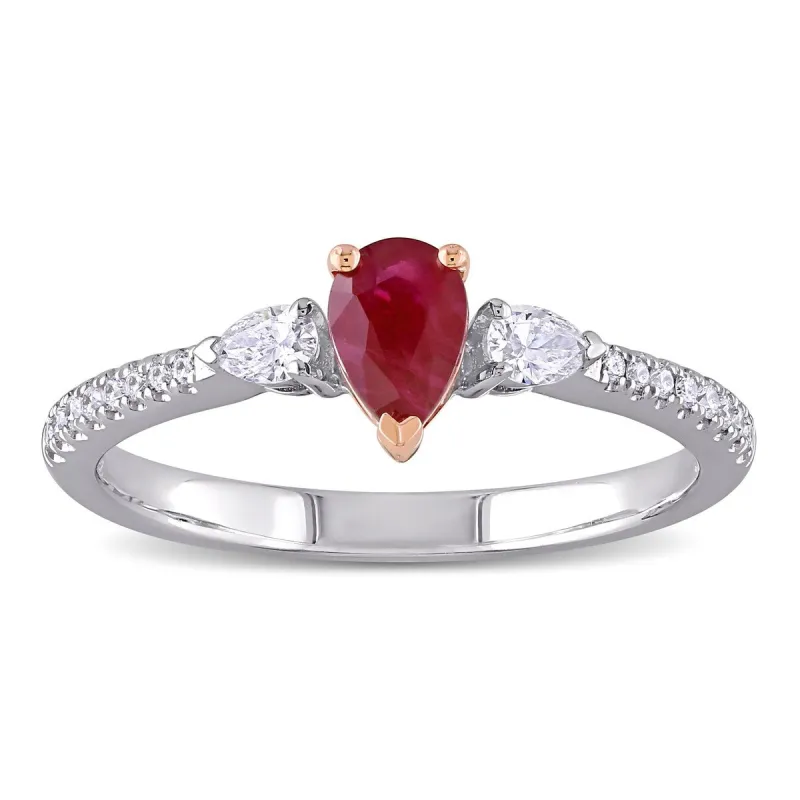 Miadora 14k 2-tone White and Rose Gold Ruby and 1/4ct TDW Diamond 3-Stone Engagement Ring sold by Zulily