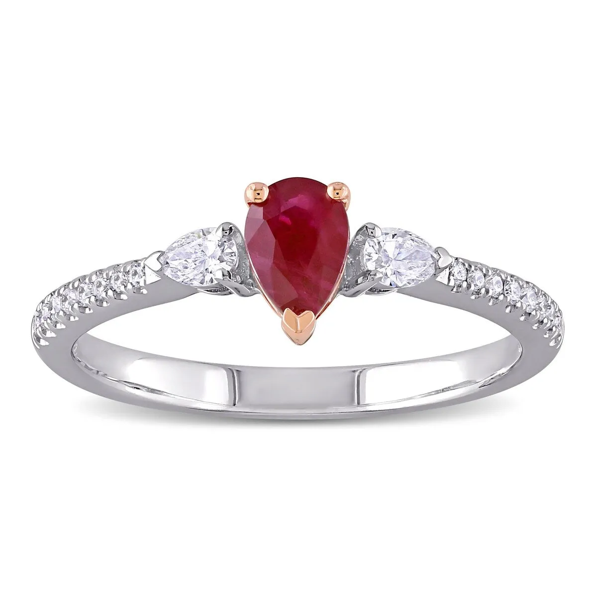 Miadora 14k 2-tone White and Rose Gold Ruby and 1/4ct TDW Diamond 3-Stone Engagement Ring sold by Zulily