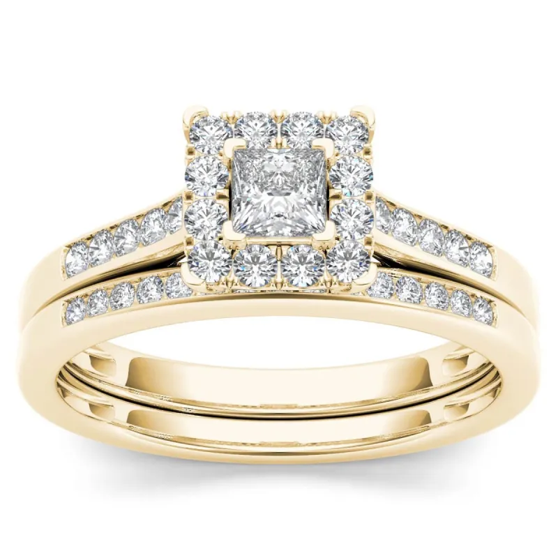 De Couer 10k Yellow Gold 1/2ct TDW Diamond Halo Engagement Ring Set with One Band sold by Zulily