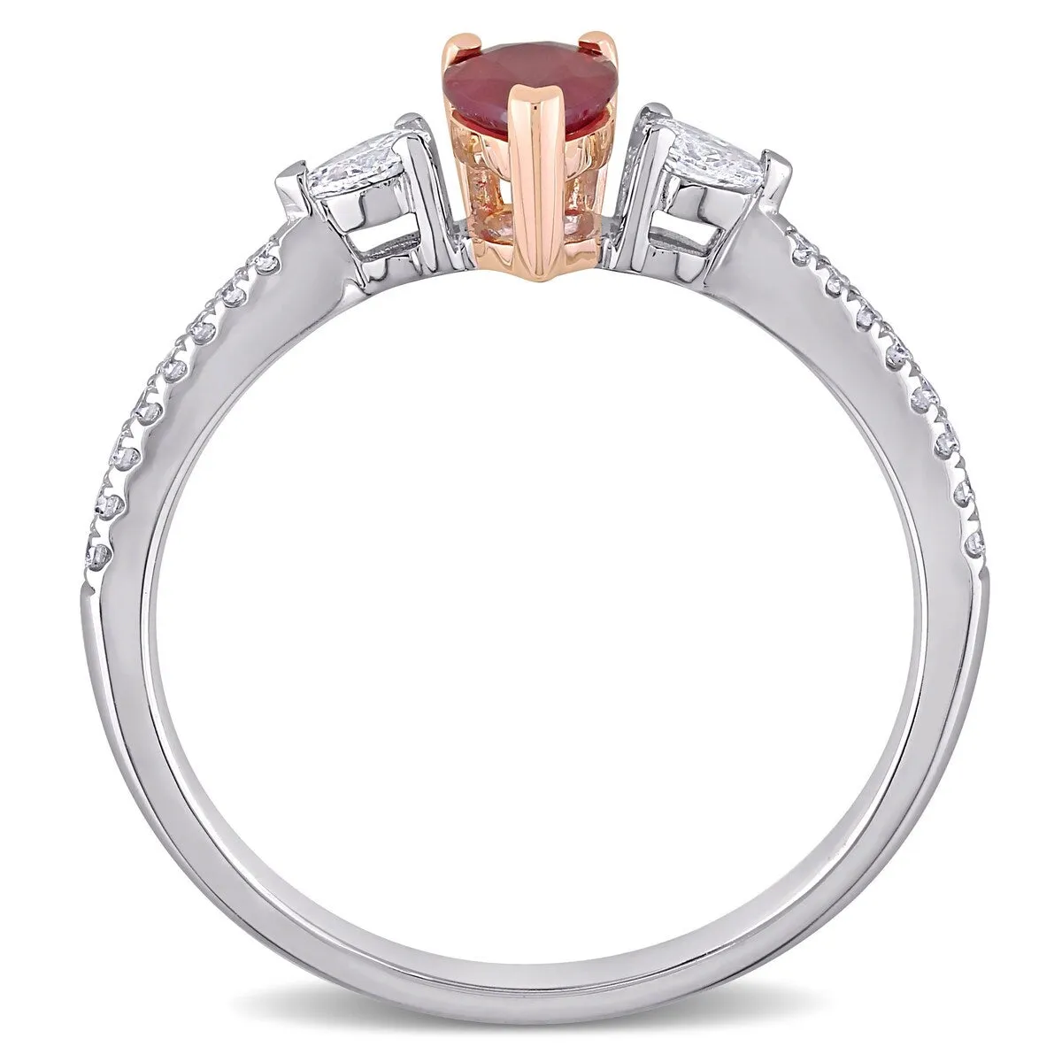 Miadora 14k 2-tone White and Rose Gold Ruby and 1/4ct TDW Diamond 3-Stone Engagement Ring sold by Zulily product image thumbnail 3