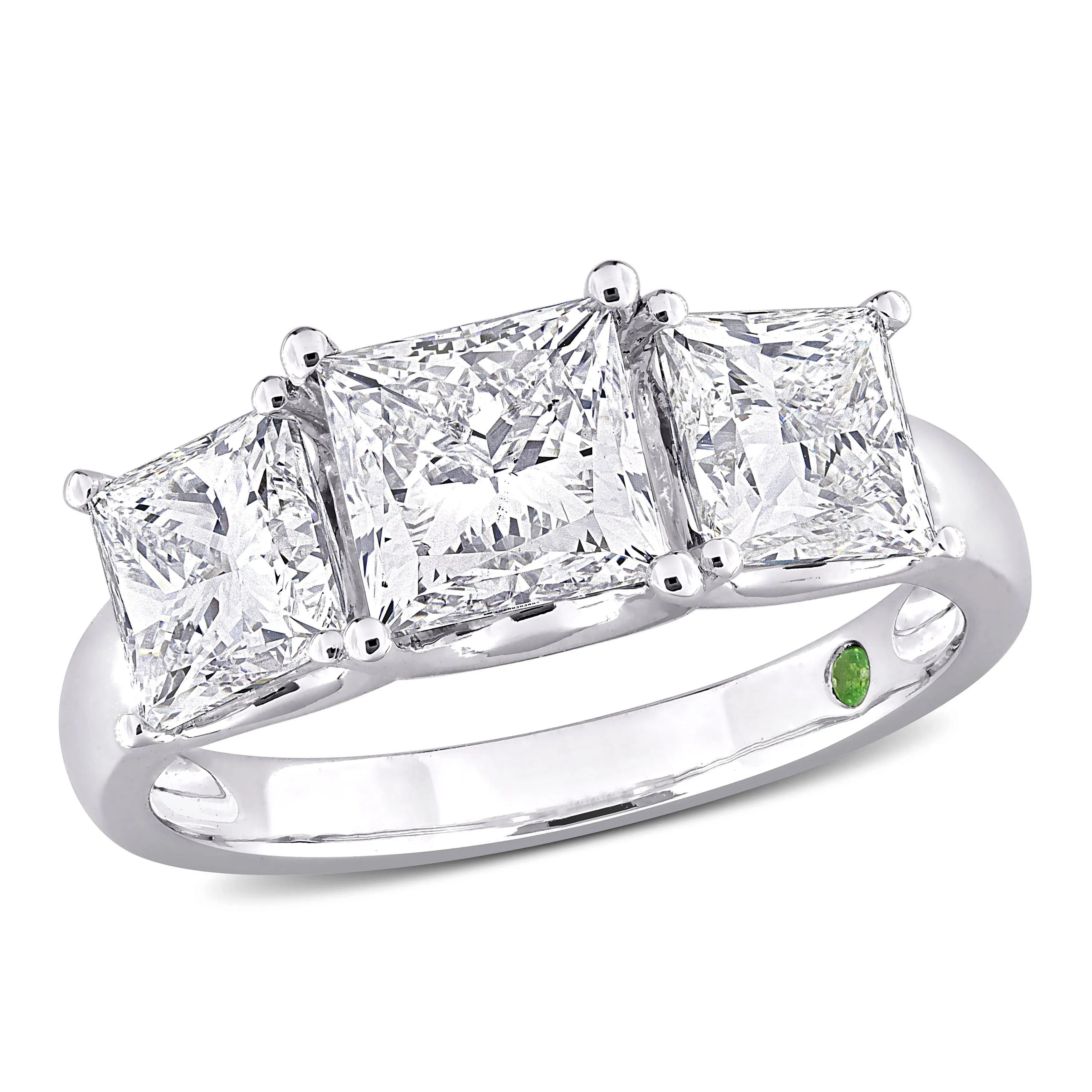 Created Forever 3 1/2ct TDW Princess-Cut Lab Grown Diamond and Tsavorite Accent Three-Stone Ring in 14k White Gold sold by Zulily