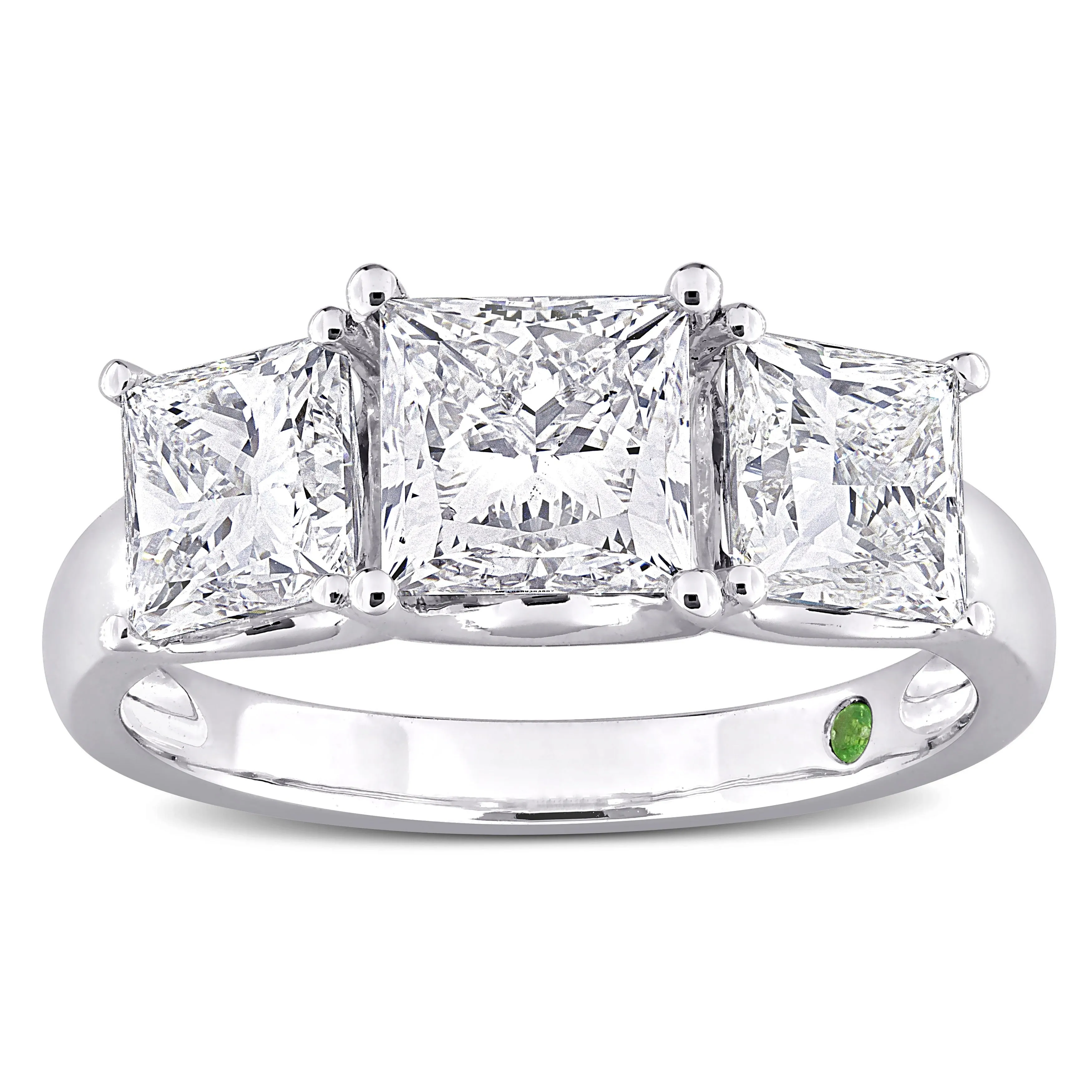 Created Forever 3 1/2ct TDW Princess-Cut Lab Grown Diamond and Tsavorite Accent Three-Stone Ring in 14k White Gold sold by Zulily product image thumbnail 2
