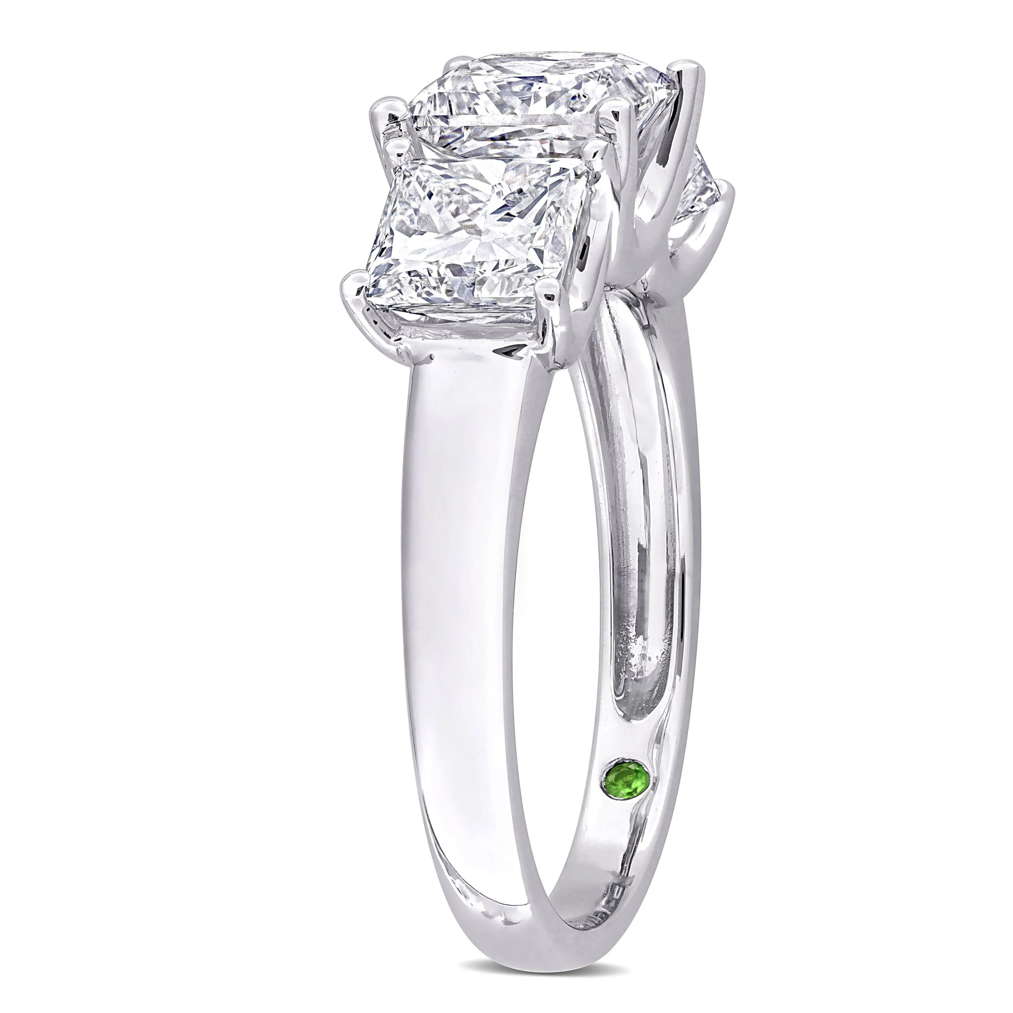 Created Forever 3 1/2ct TDW Princess-Cut Lab Grown Diamond and Tsavorite Accent Three-Stone Ring in 14k White Gold sold by Zulily product image thumbnail 3