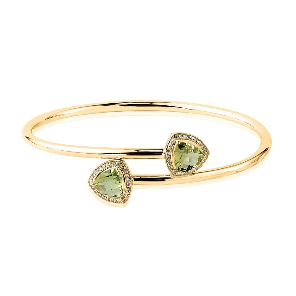 Auriya 2 3/4ct Trillion-Cut Lemon-Green Quartz Gold over Silver Bangle Bracelet with Diamond Accents sold by Zulily product image thumbnail 2