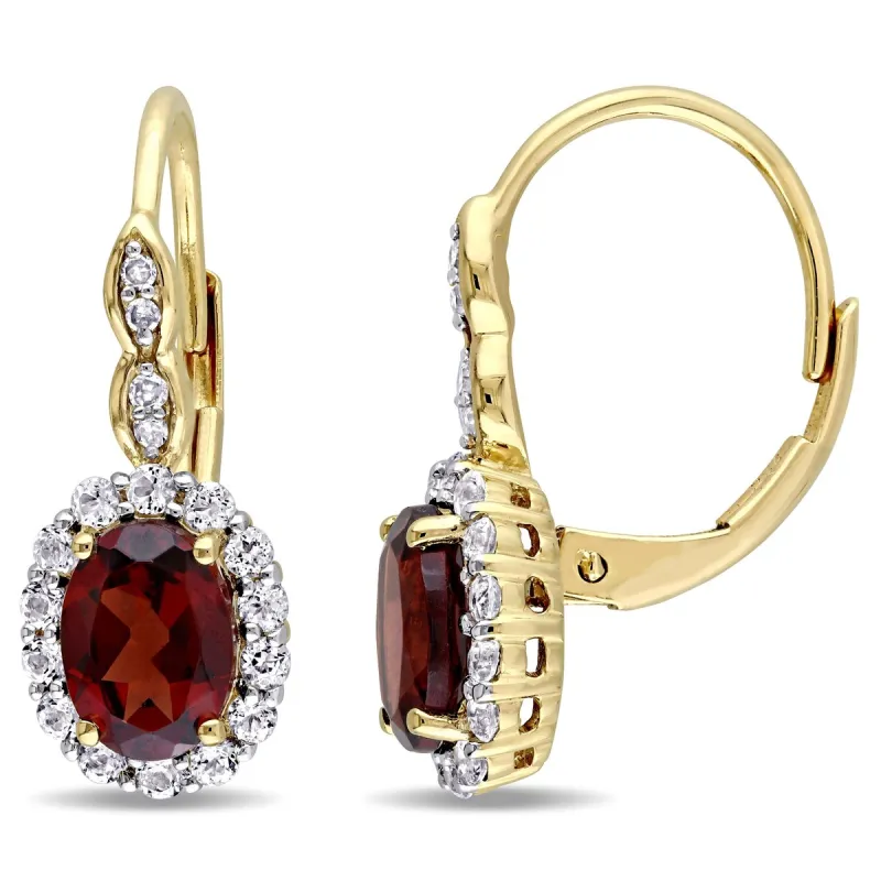 Miadora 14k Yellow Gold Garnet, White Topaz and Diamond Accent Vintage Earrings - Red sold by Zulily