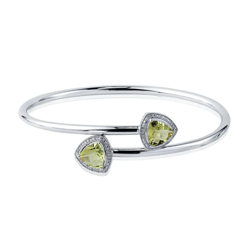 Auriya 2 3/4ct Trillion-Cut Lemon-Green Quartz Gold over Silver Bangle Bracelet with Diamond Accents sold by Zulily