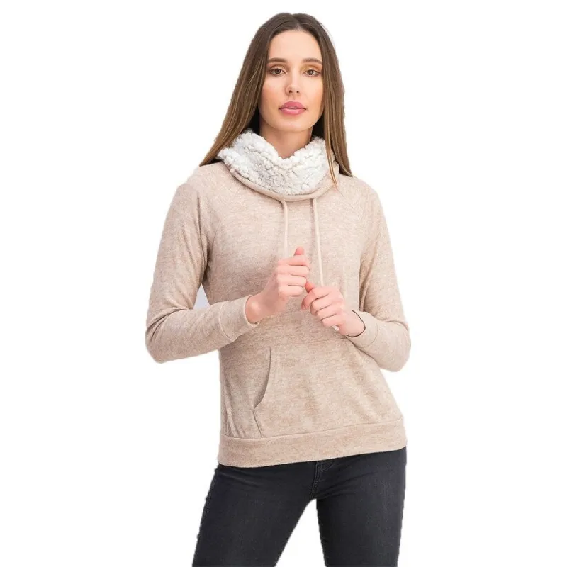 Ultra Filrt Juniors' Faux-Sherpa Lined Funnel Neck Sweatshirt Beige Size Extra Small sold by Zulily