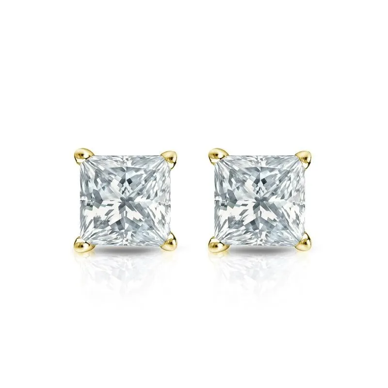 Auriya Plat Gold Lab Grown 0.62 carat TDW Princess Diamond Stud Earrings 4-Prong Basket Push-back sold by Zulily product image thumbnail 4