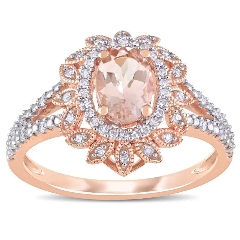 Miadora 10k Rose Gold Morganite and 1/5ct TDW Diamond Floral Halo Split Shank Ring sold by Zulily