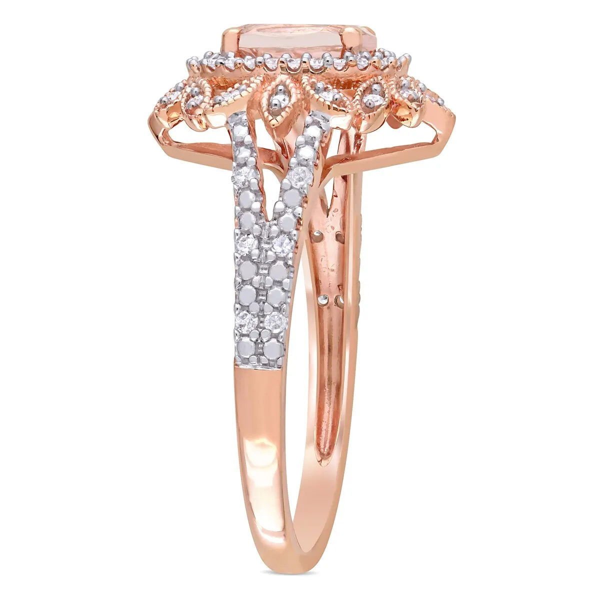 Miadora 10k Rose Gold Morganite and 1/5ct TDW Diamond Floral Halo Split Shank Ring sold by Zulily product image thumbnail 2