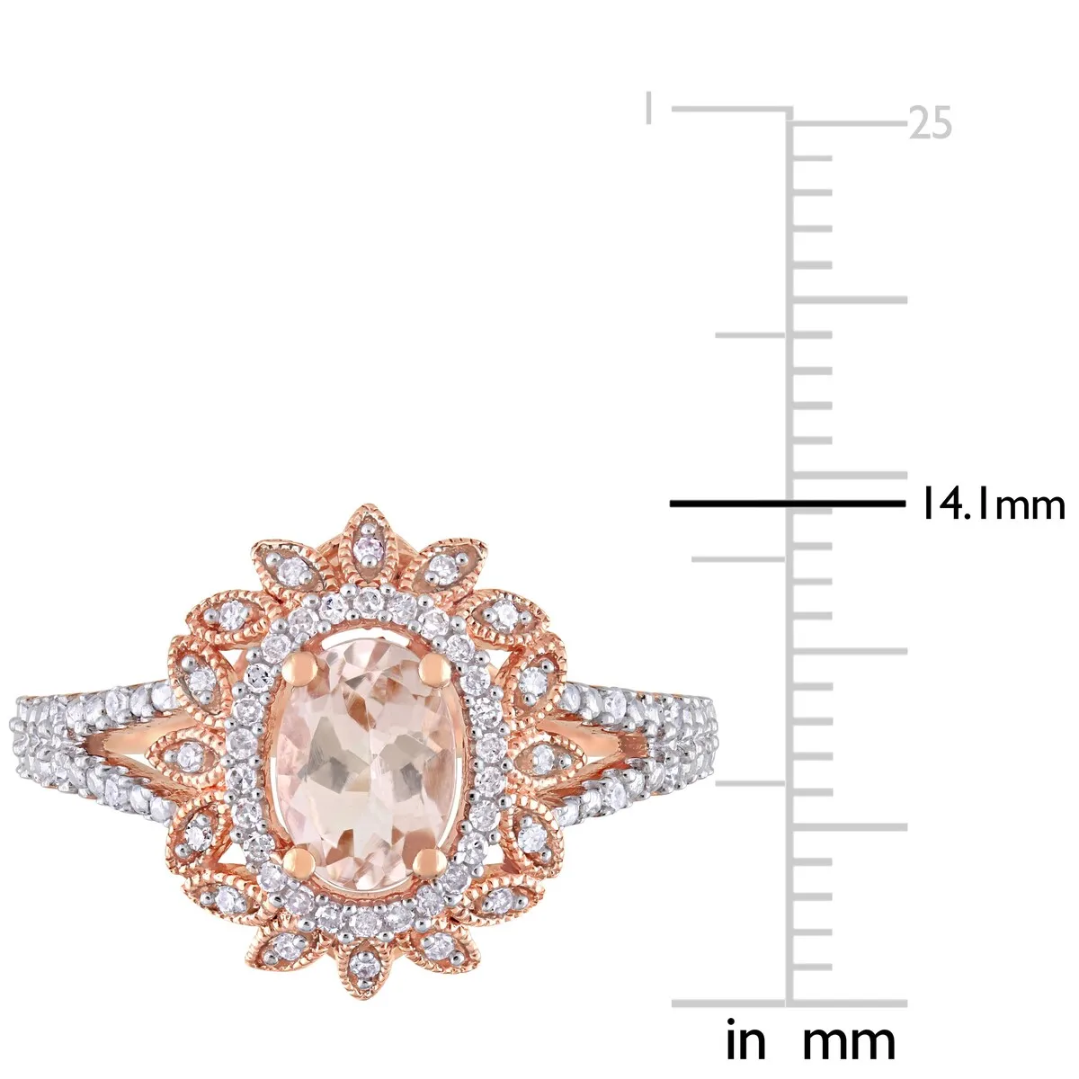 Miadora 10k Rose Gold Morganite and 1/5ct TDW Diamond Floral Halo Split Shank Ring sold by Zulily product image thumbnail 4