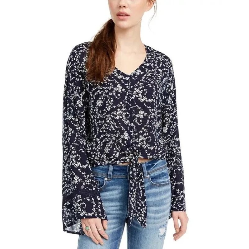 Freshman Juniors' Floral Print Tie-Waist Blouse Blue Size X-Small sold by Zulily