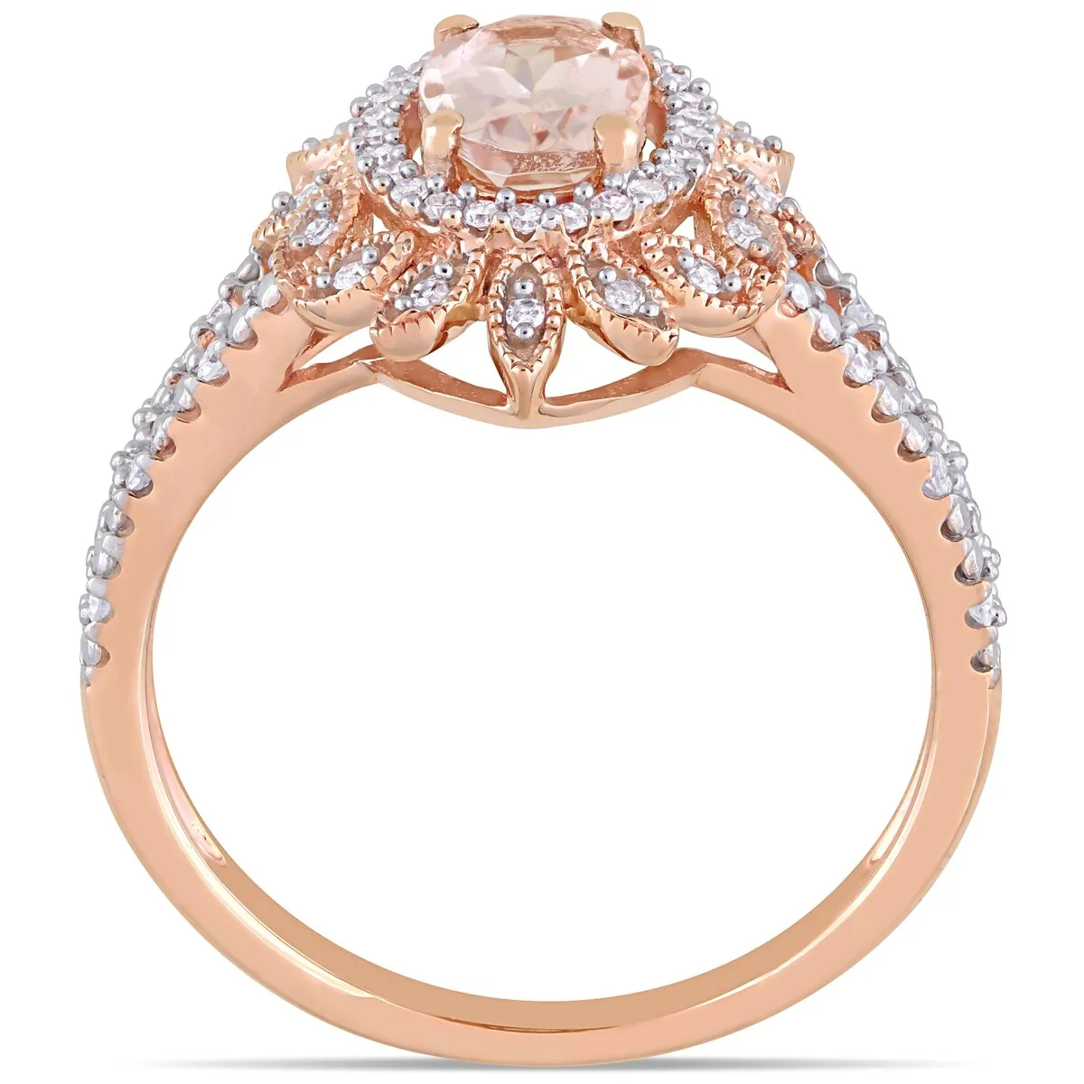 Miadora 10k Rose Gold Morganite and 1/5ct TDW Diamond Floral Halo Split Shank Ring sold by Zulily product image thumbnail 3