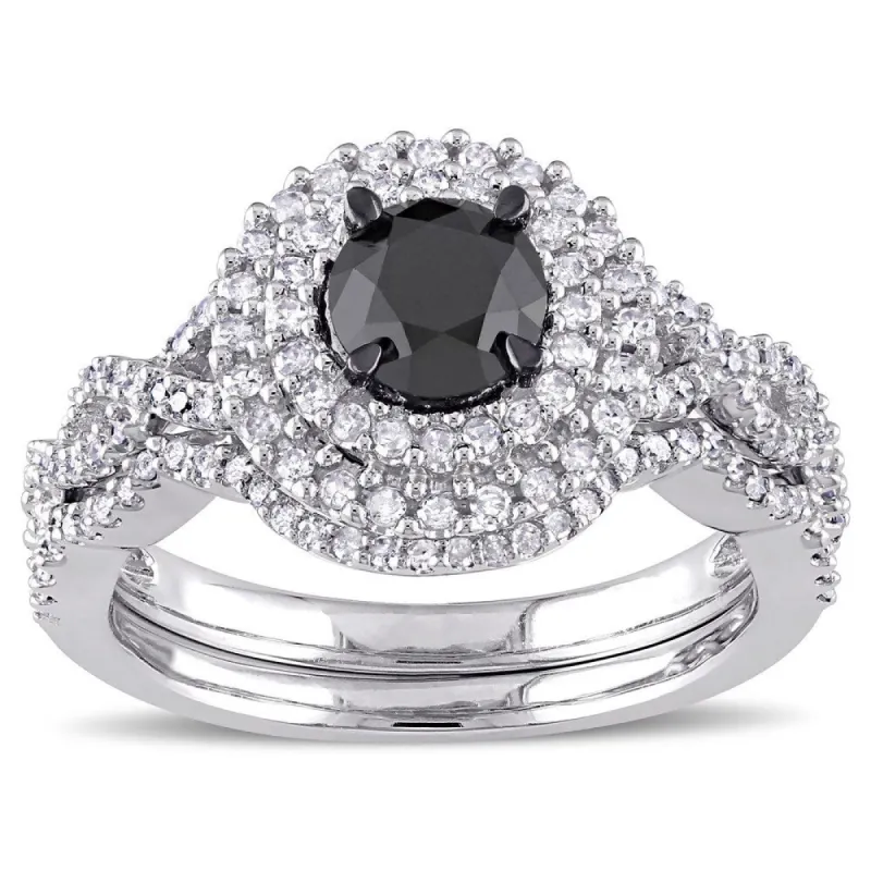 Miadora Signature Collection 10k White Gold 1 1/2ct TDW Black and White Diamond Double Halo Bridal R sold by Zulily