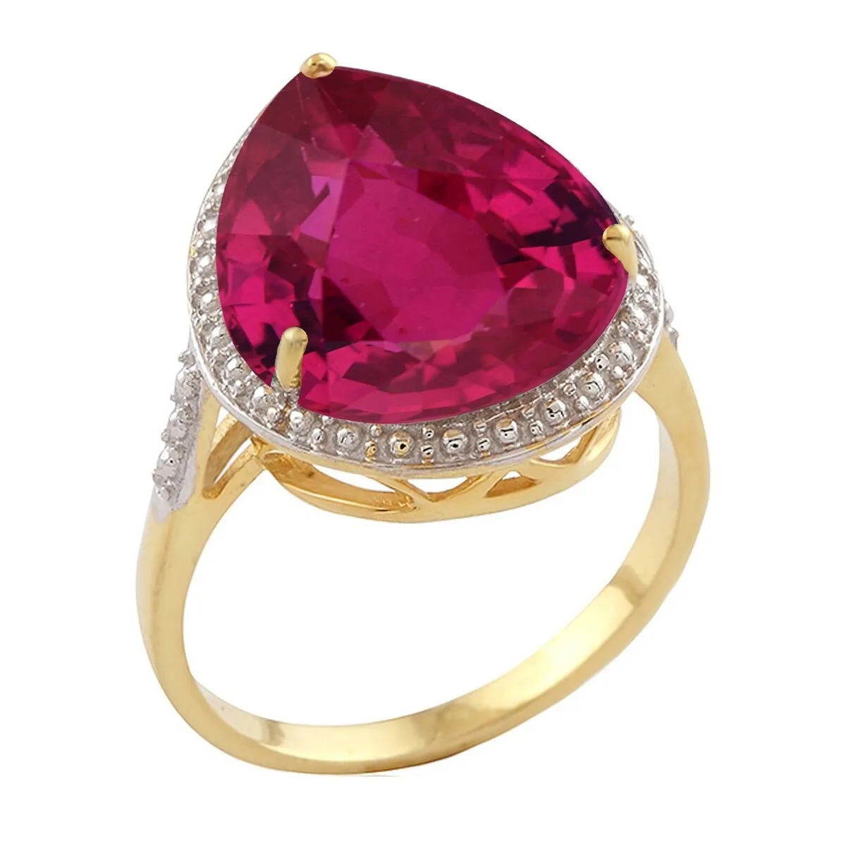 Yellow Gold Over Sterling Silver with Ruby Tear Drop Solitaire Ring sold by Zulily