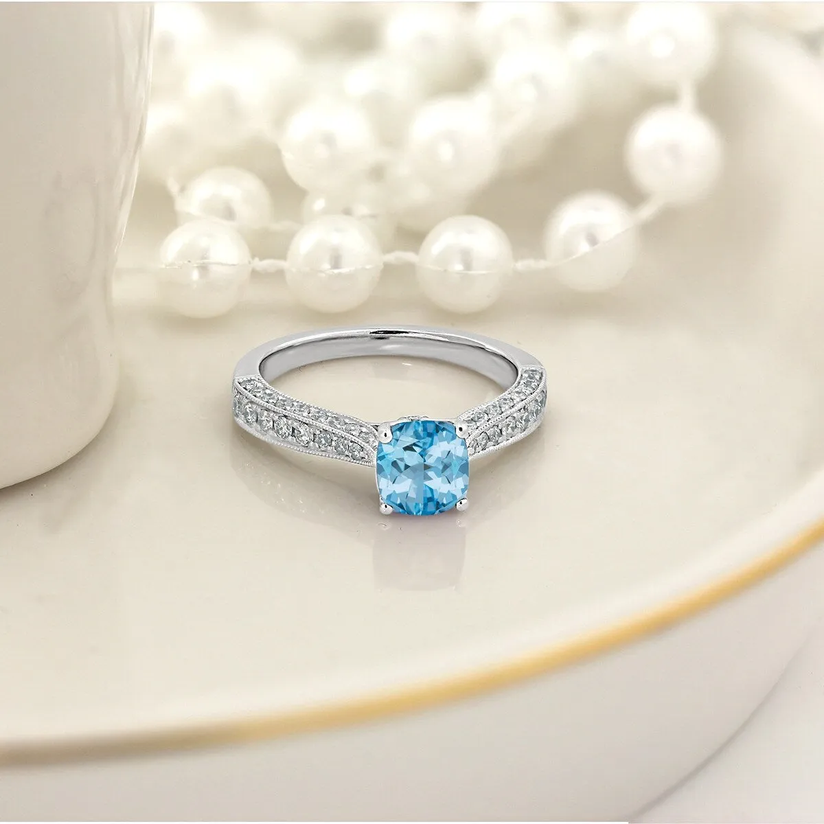 Auriya 1ct Unique Cushion-cut Sky Blue Topaz and Diamond Engagement Ring 3/8ctw 14k Gold sold by Zulily