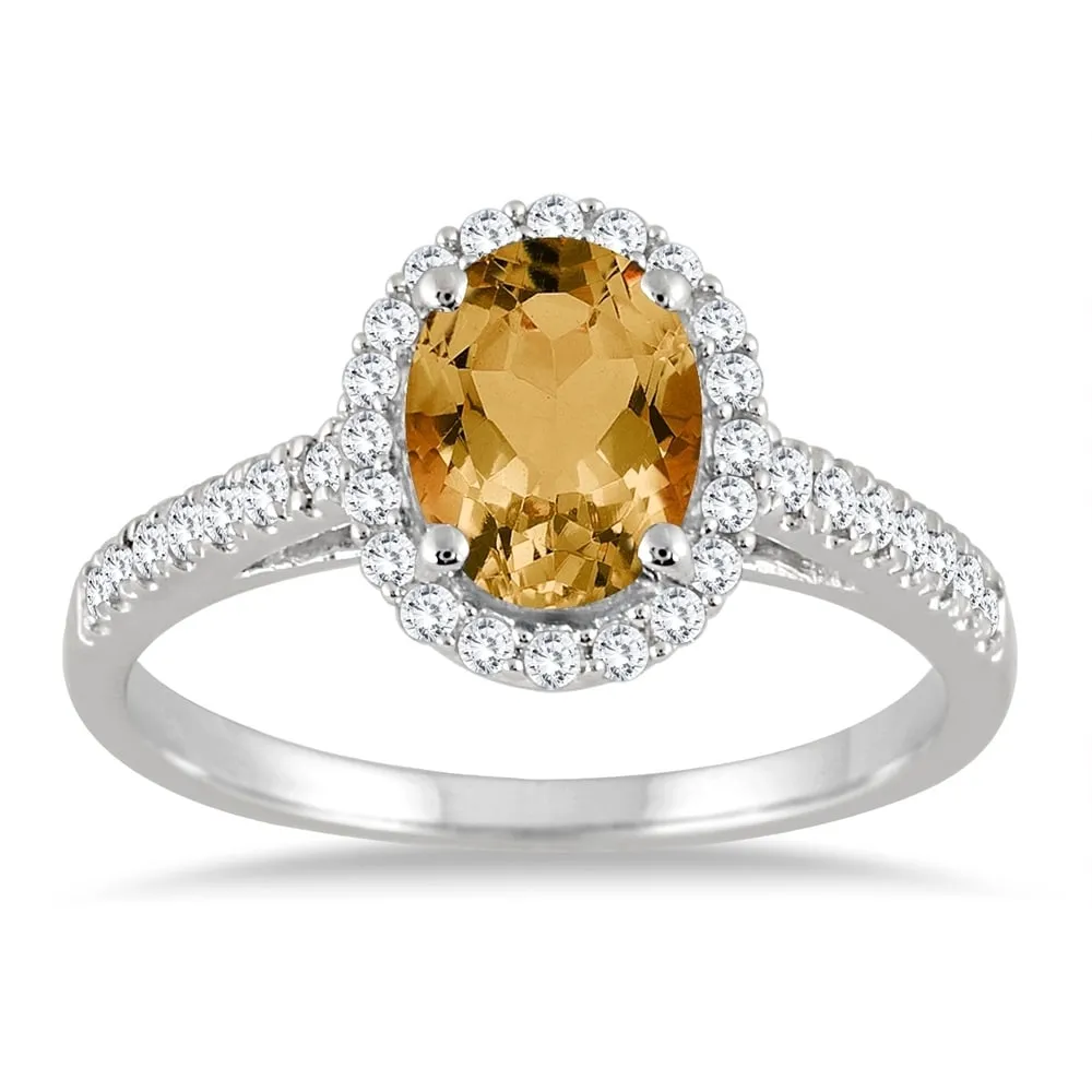 Citrine and Diamond Halo Ring in 10K White Gold sold by Zulily