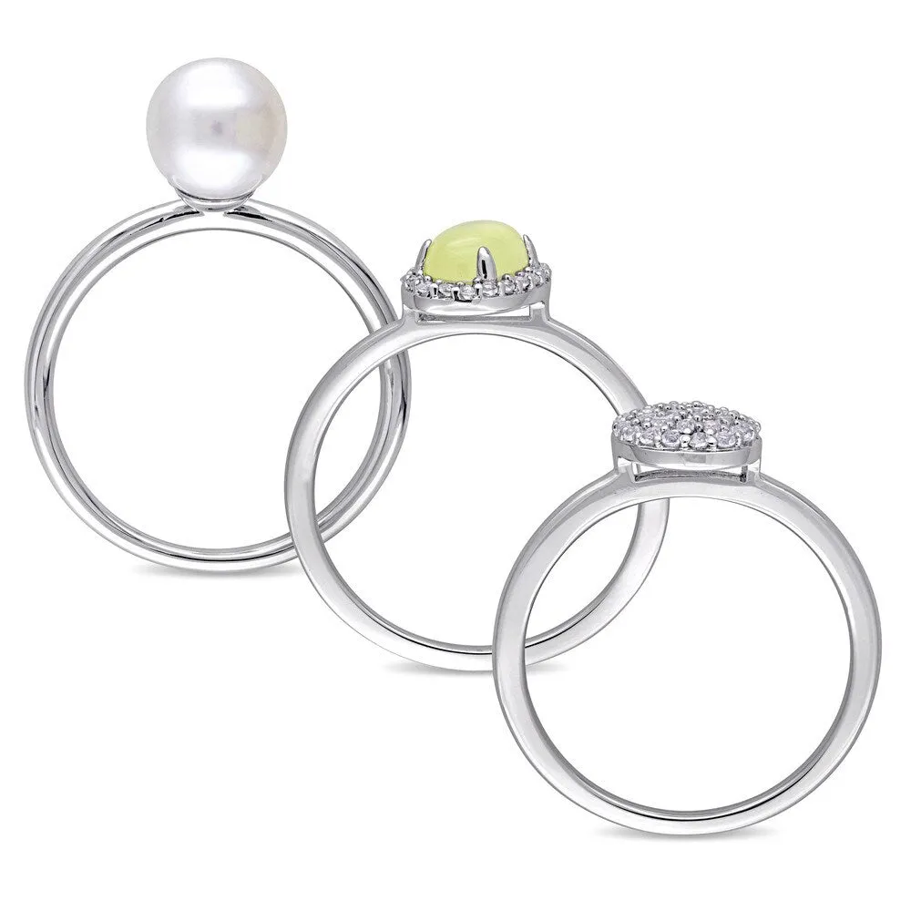 Miadora Sterling Silver Cultured Freshwater Pearl Yellow Dyed Quartz White Topaz 3-Piece Stackable Ring Set (7.5- 8 mm) sold by Zulily product image thumbnail 3