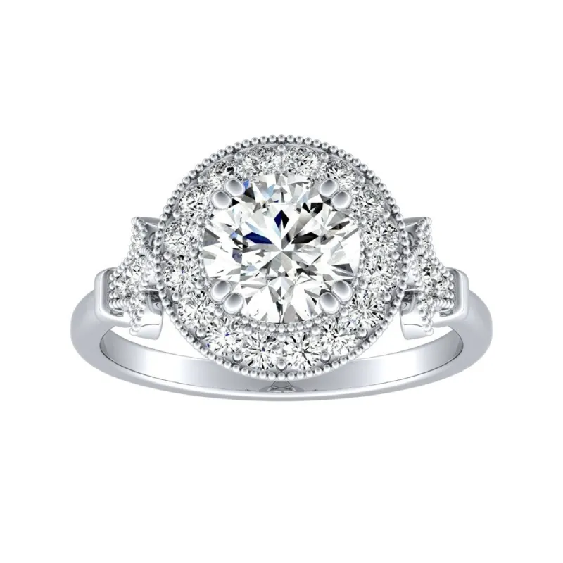 Auriya Vintage 2ct Round Moissanite and 1/3ctw Halo Diamond Engagement Ring 14k Gold sold by Zulily