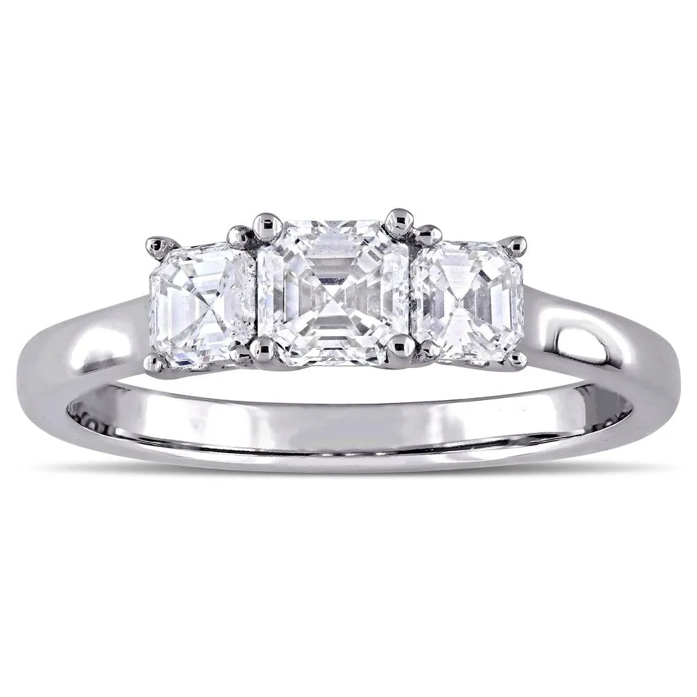 Miadora Signature Collection 14k White Gold 1ct TDW Certified Asscher-cut Diamond 3-stone Engagement Ring sold by Zulily product image thumbnail 3