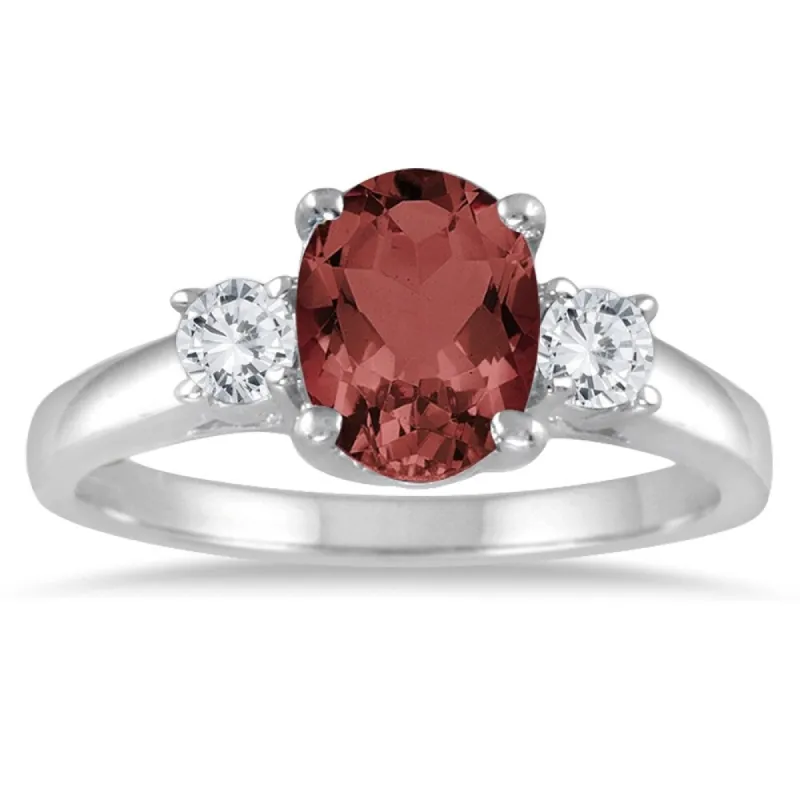 1 3/4 Garnet and Diamond Three Stone Ring 14K White Gold sold by Zulily