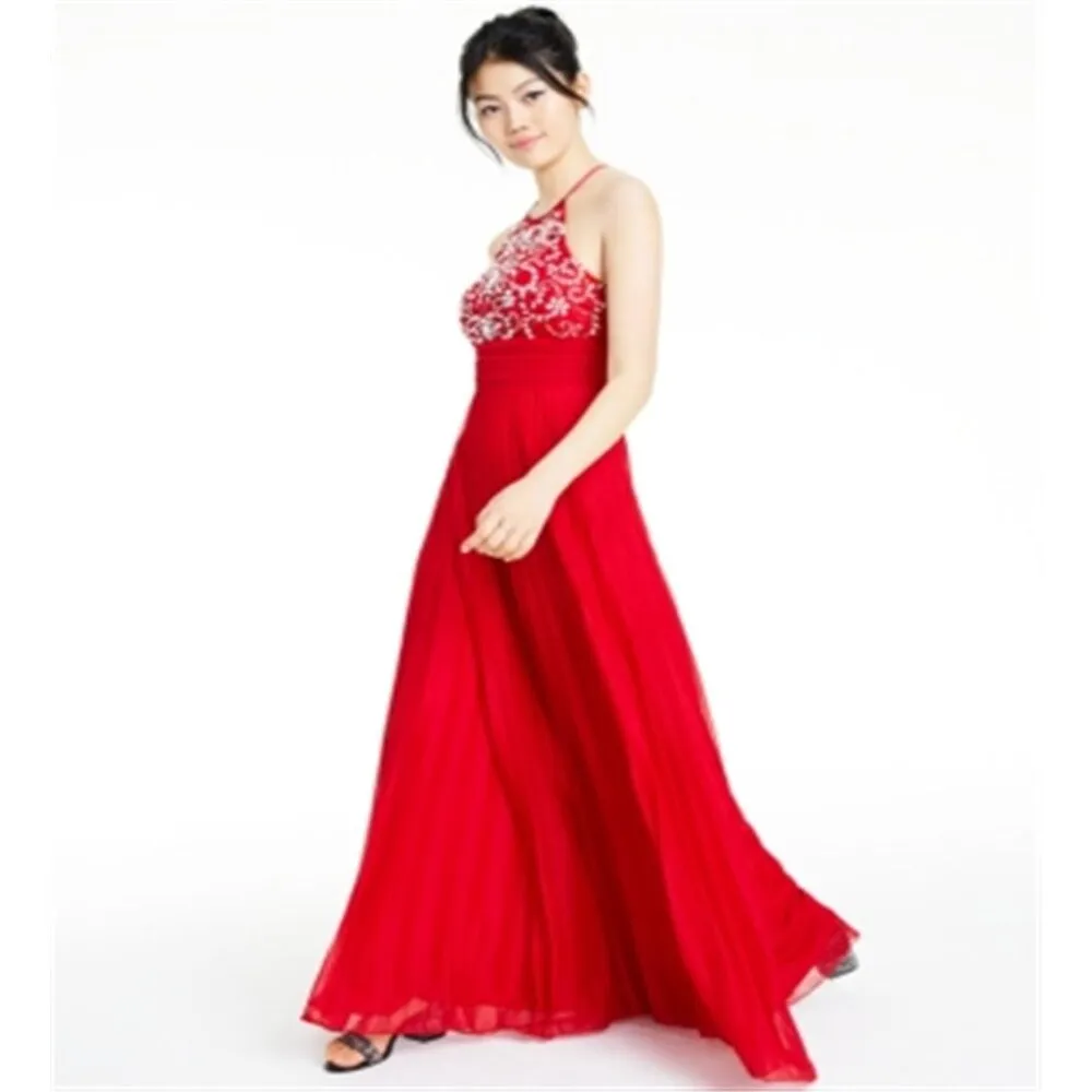 B. Darlin Women's Beaded Halter Formal Dress Red Size 1/2 sold by Zulily