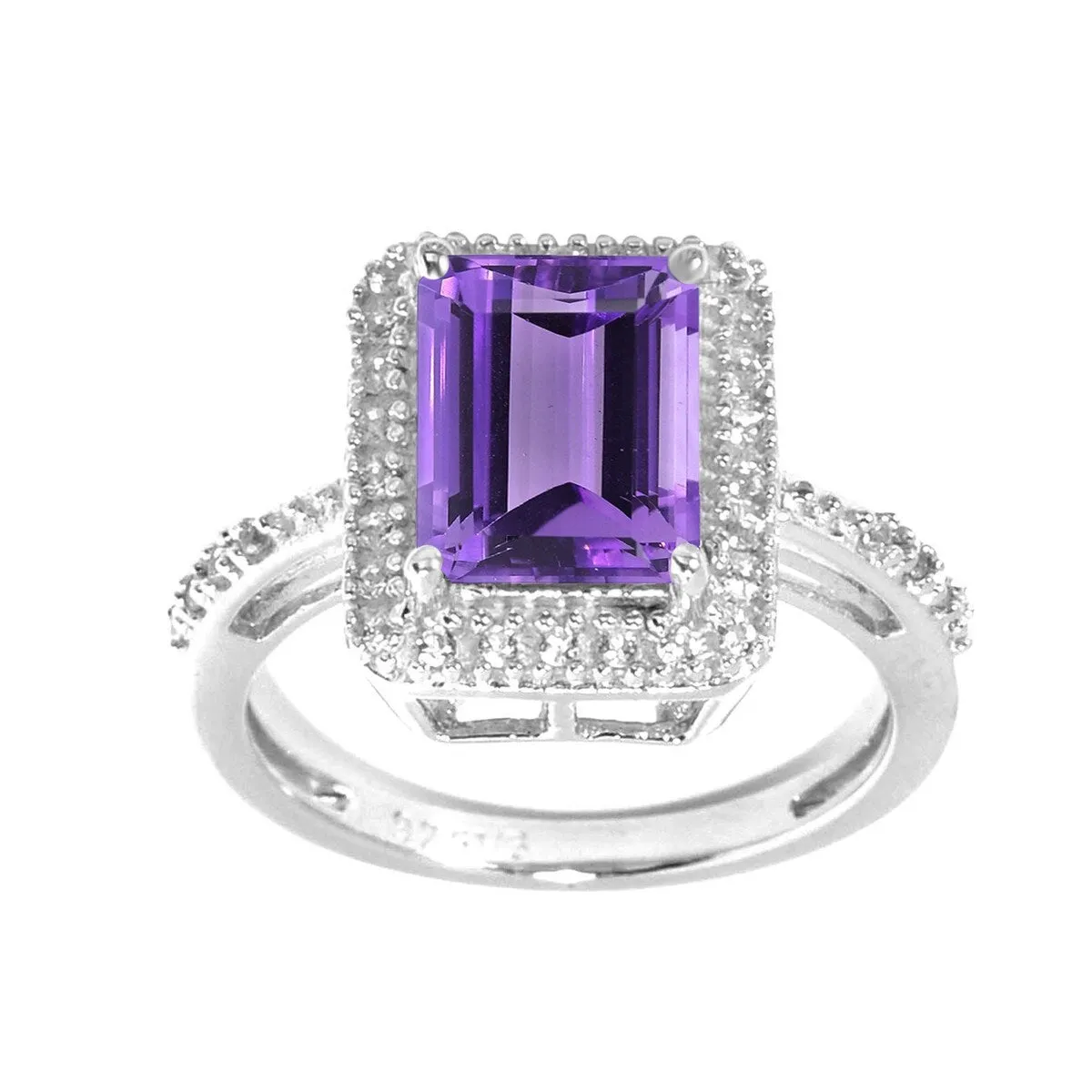 Sterling Silver with Natural Amethyst and White Topaz Halo Ring sold by Zulily