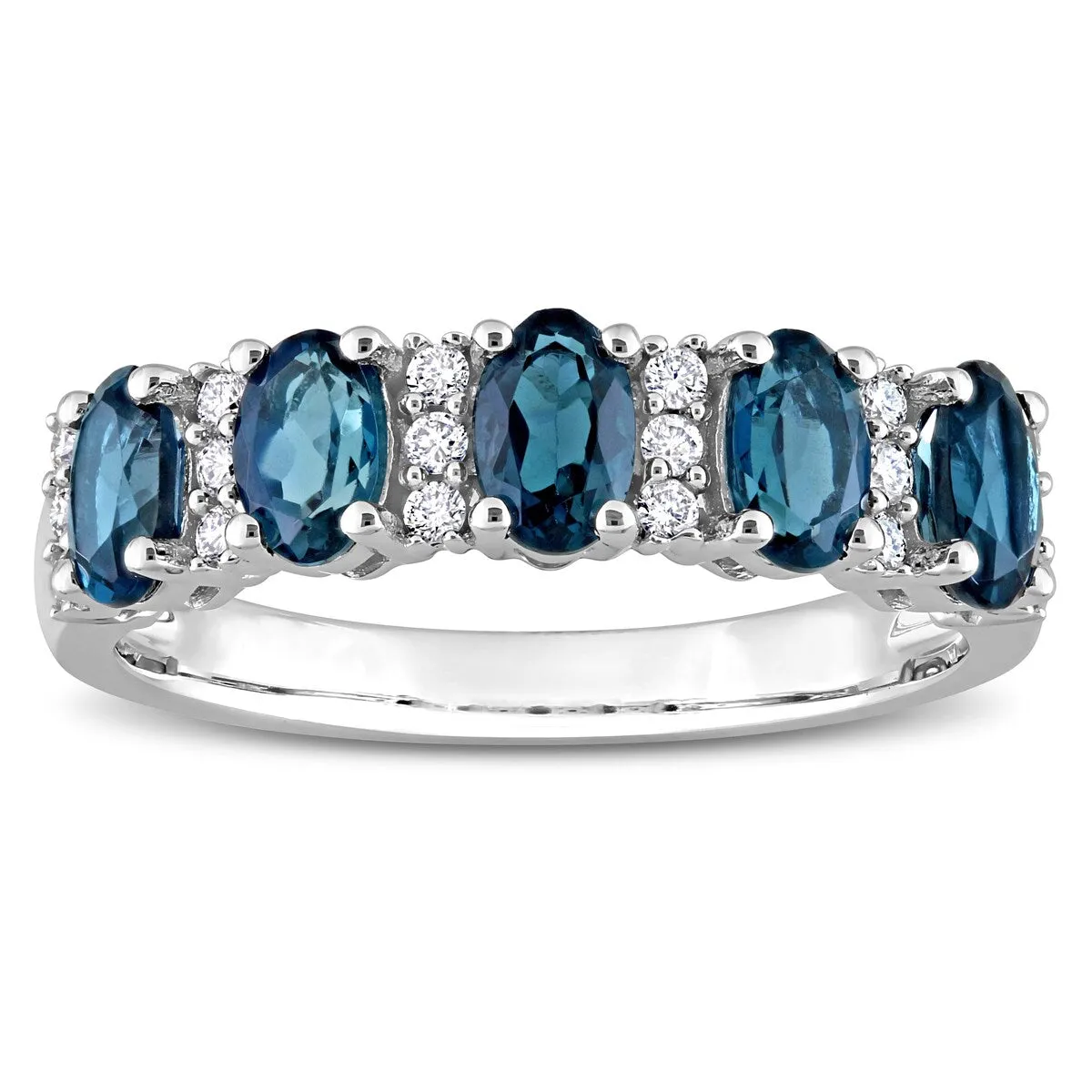 Miadora London Blue Topaz and 1/6ct TDW Diamond Semi-Eternity Ring in 14k White Gold sold by Zulily