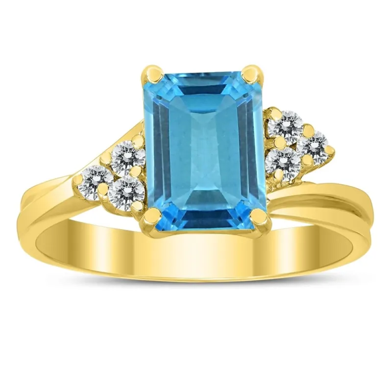 8X6MM Blue Topaz and Diamond Twist Ring in 10K Yellow Gold sold by Zulily