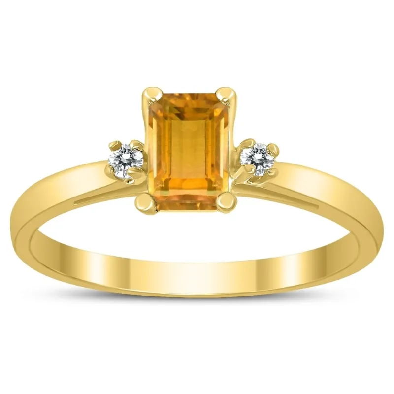 Emerald Cut 6X4MM Citrine and Diamond Three Stone Ring in 10K Yellow Gold sold by Zulily