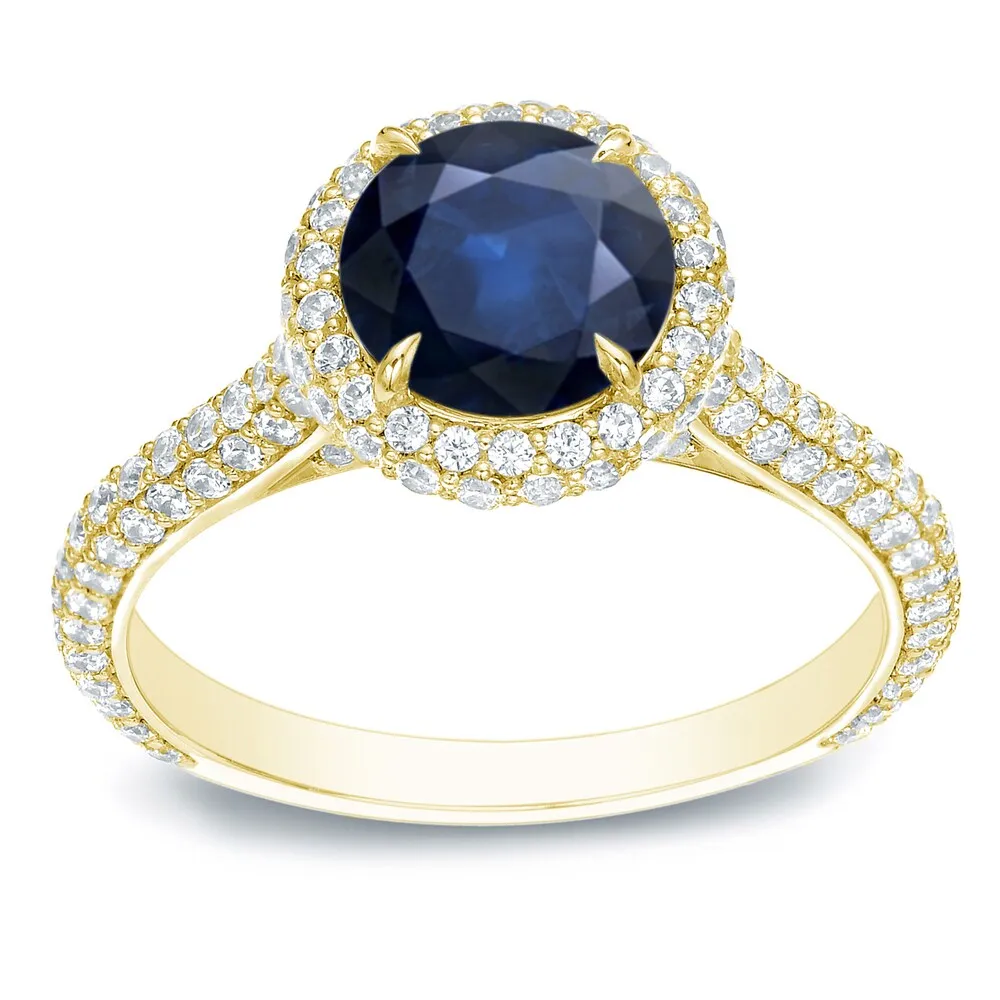Auriya 14k Gold 3/4ct Blue Sapphire and Pave Halo Diamond Engagement Ring 1 1/4ctw sold by Zulily product image thumbnail 2