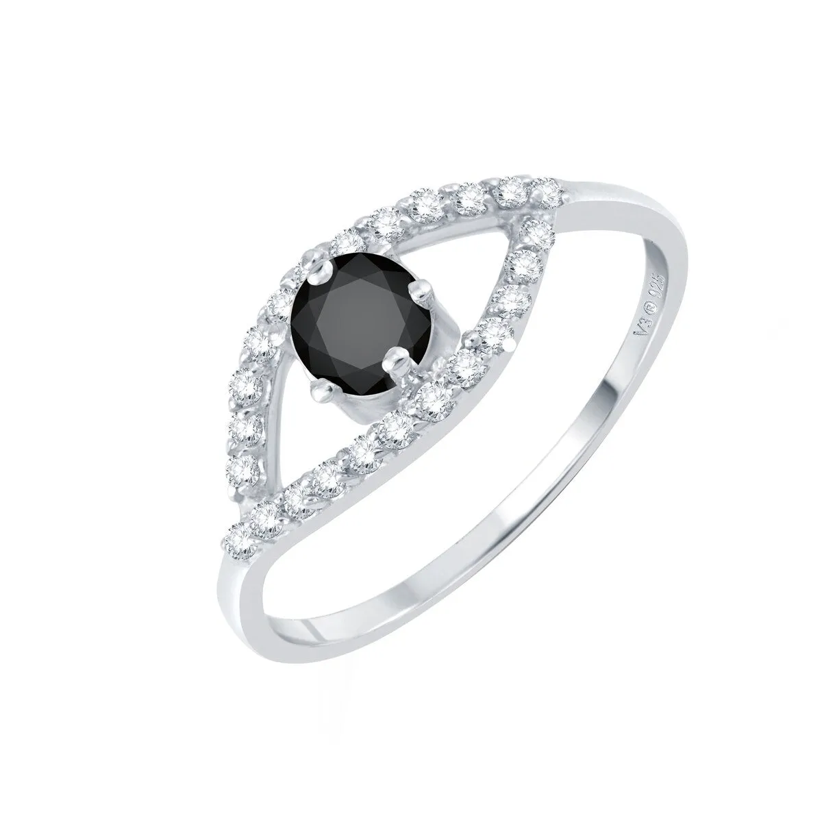 Sterling Silver Natural Black Diamond and White Zircon Evil Eye Ring sold by Zulily product image thumbnail 2