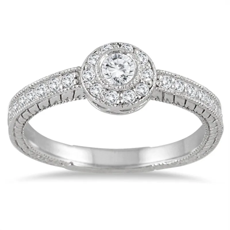 1/2 Carat TW Engraved Halo Ring in 14K White Gold sold by Zulily