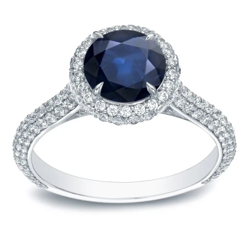 Auriya 14k Gold 3/4ct Blue Sapphire and Pave Halo Diamond Engagement Ring 1 1/4ctw sold by Zulily