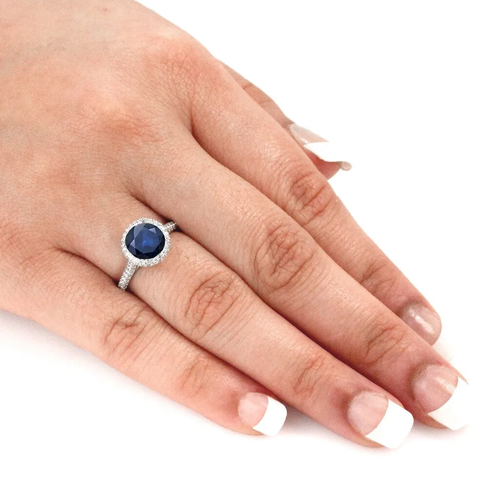 Auriya 14k Gold 3/4ct Blue Sapphire and Pave Halo Diamond Engagement Ring 1 1/4ctw sold by Zulily product image thumbnail 3