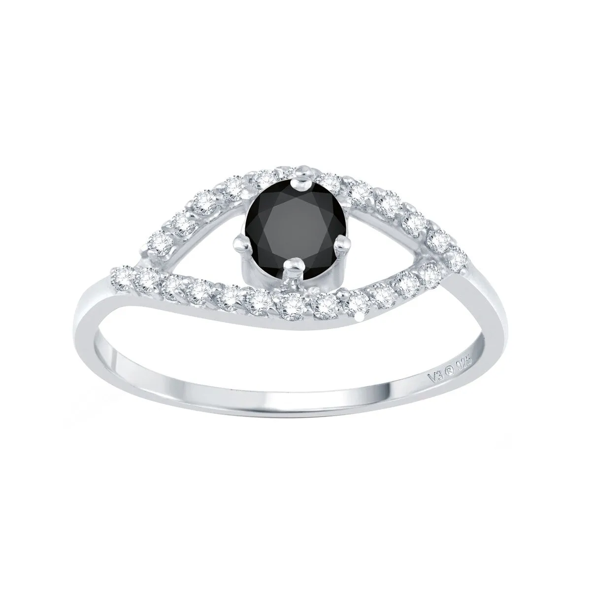 Sterling Silver Natural Black Diamond and White Zircon Evil Eye Ring sold by Zulily