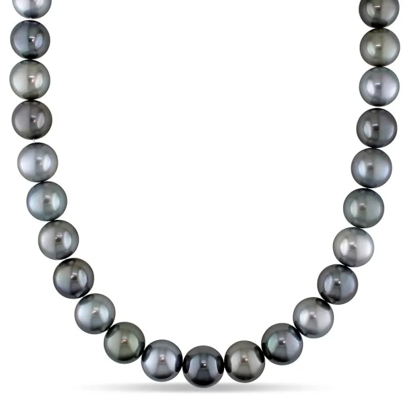 Miadora 14k White Gold Tahitian Cultured Pearl Necklace with Diamond Ball Clasp (13-14 mm) sold by Zulily