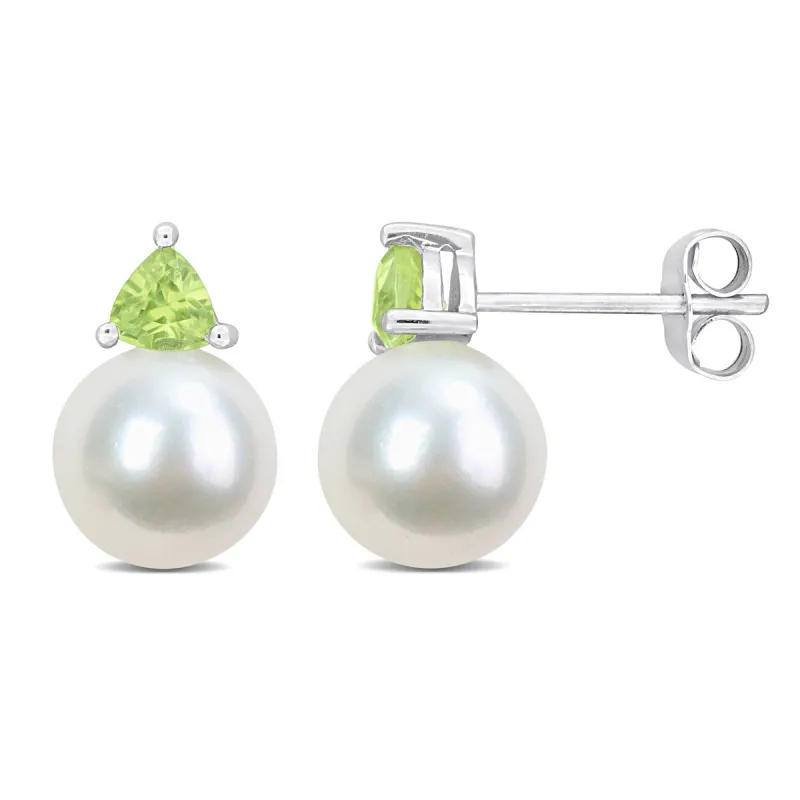 Miadora 8-8.5mm Cultured Freshwater Pearl and 3/5ct TGW Peridot Stud Earrings in 10k White Gold - 13 mm x 8.5 mm x 8.5 mm sold by Zulily