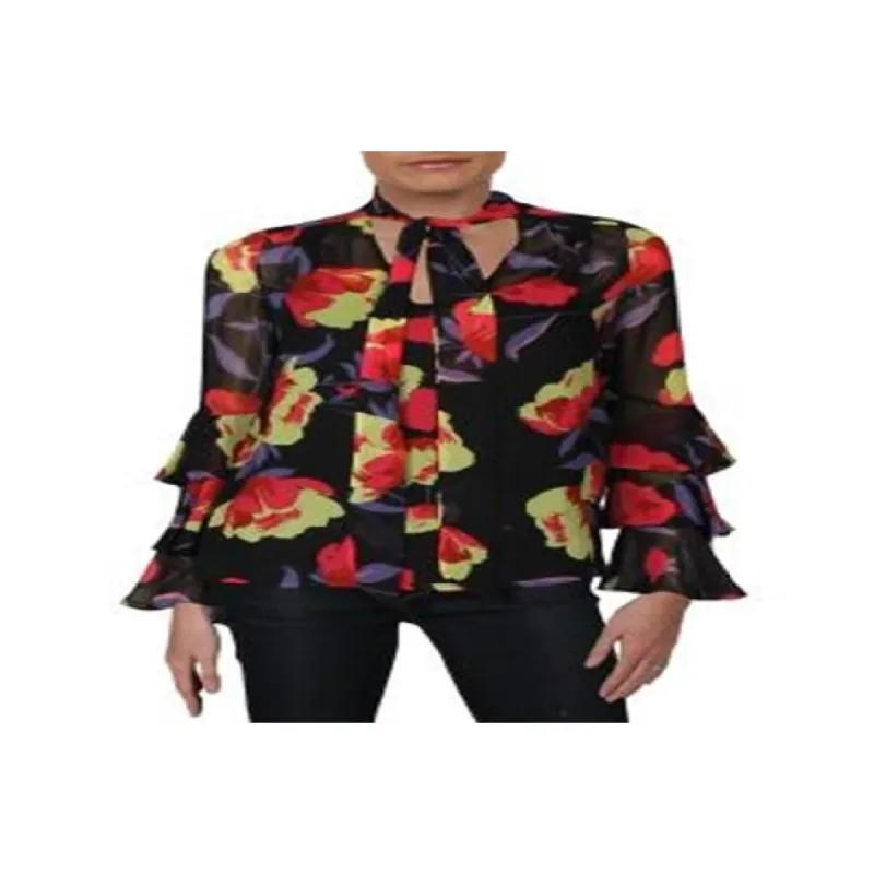 Guess Women's Marciano Dynasty Top Floral Print Neck Tie Black One Size sold by Zulily
