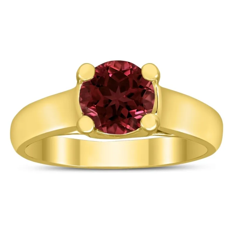 Round 7MM Garnet Cathedral Solitaire Ring in 10K Yellow Gold sold by Zulily