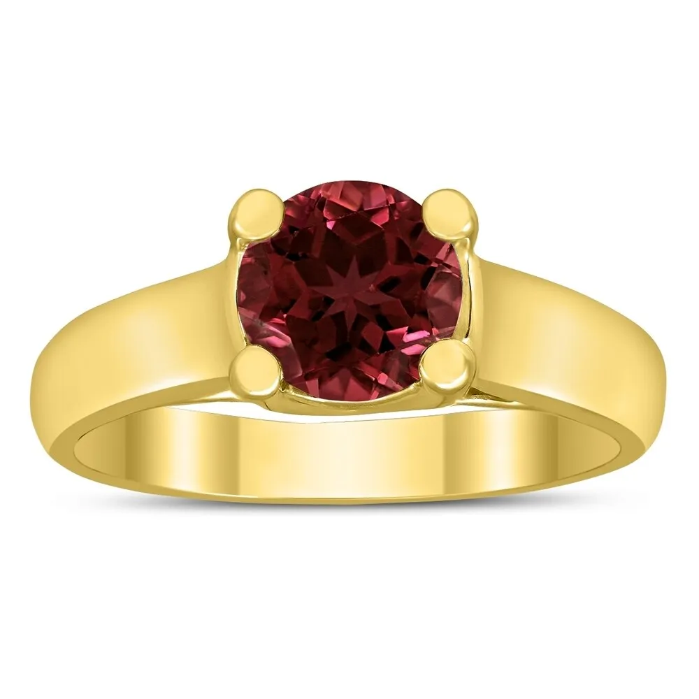 Round 7MM Garnet Cathedral Solitaire Ring in 10K Yellow Gold sold by Zulily