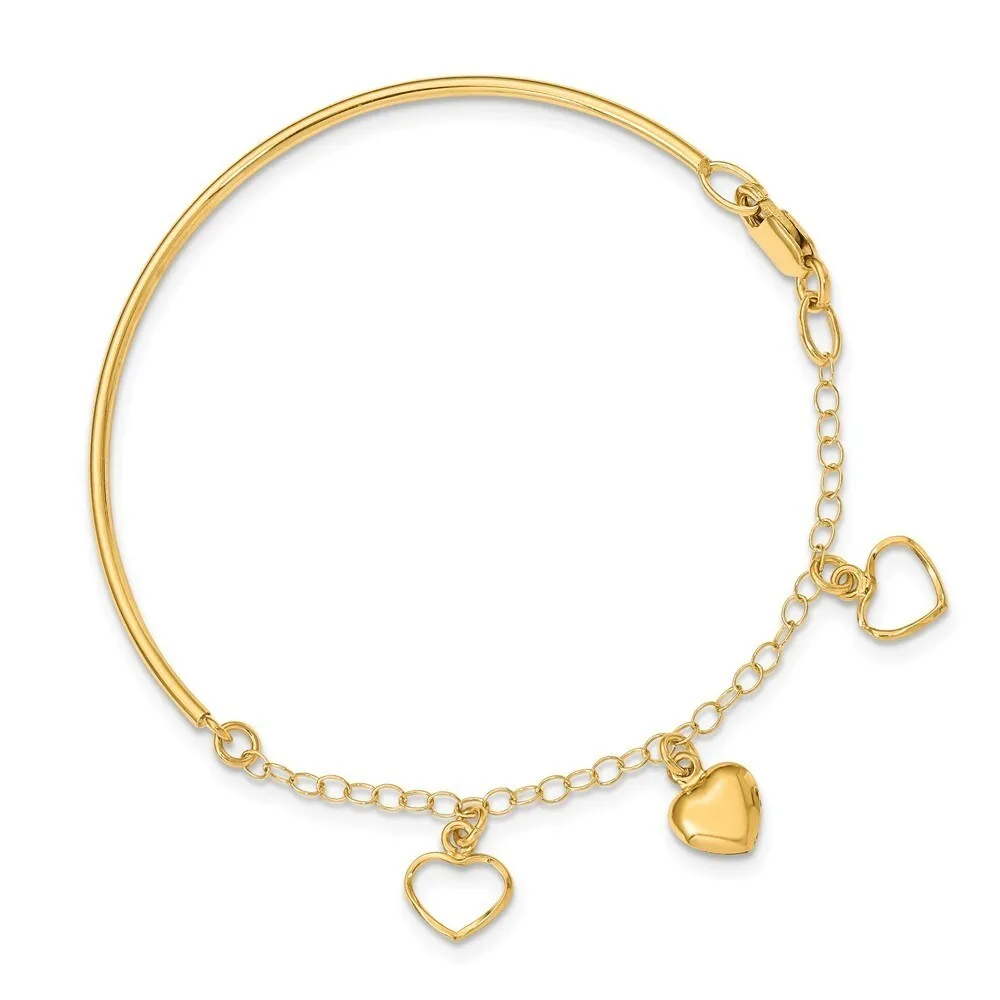 Curata 14k Yellow Gold Polished Dangle Heart Chain Bangle Bracelet sold by Zulily