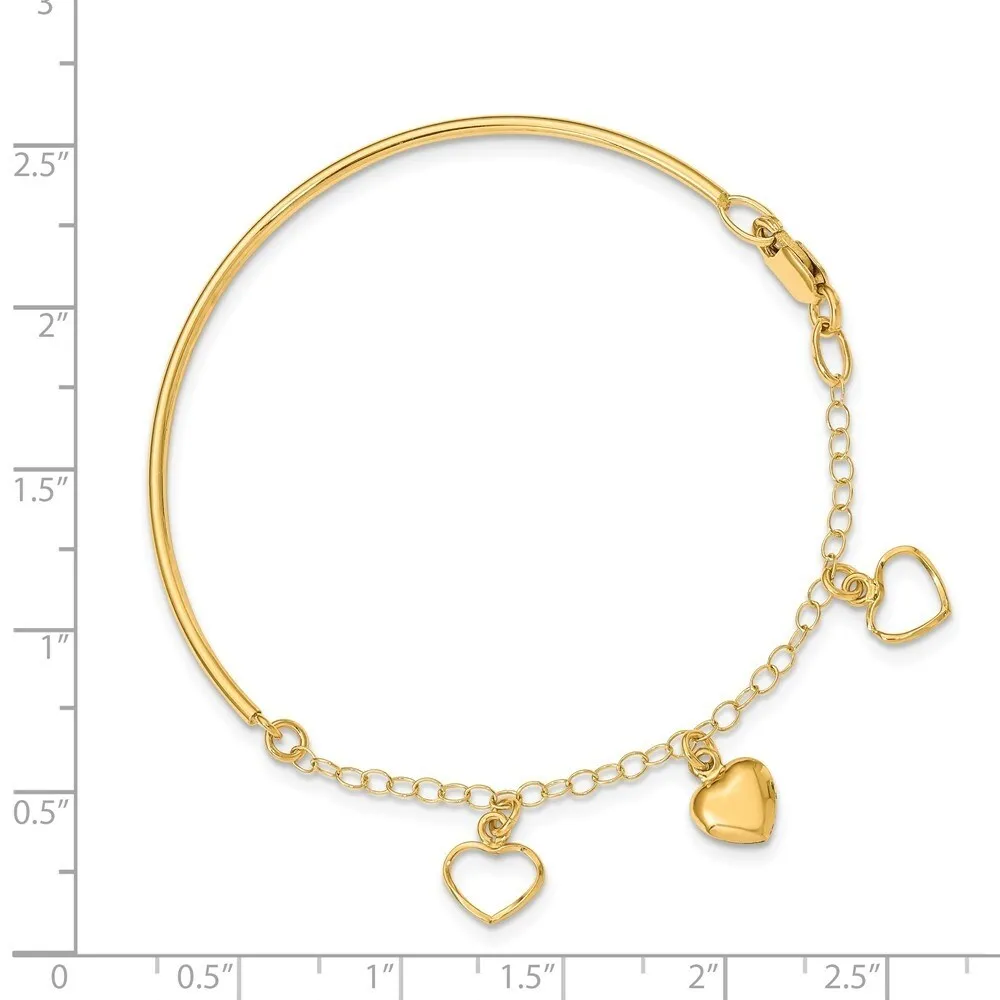 Curata 14k Yellow Gold Polished Dangle Heart Chain Bangle Bracelet sold by Zulily product image thumbnail 2
